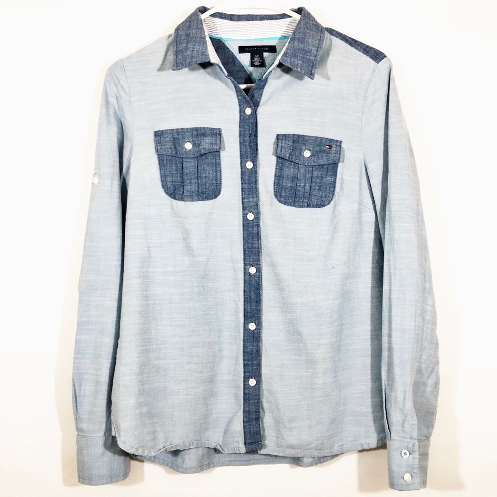 TOMMY HILFIGER TWO TONE CHAMBRAY SHIRT - SZ S
